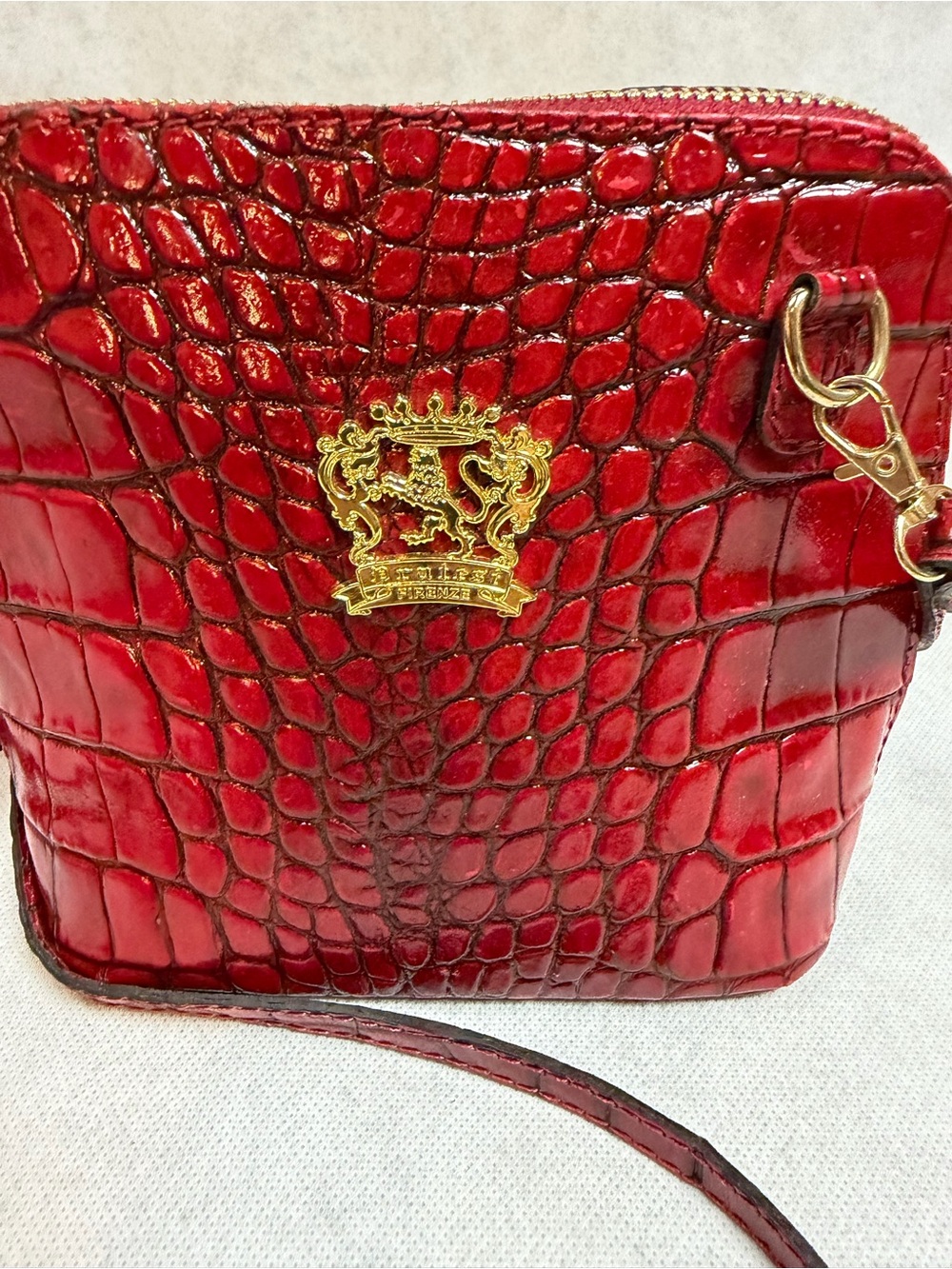 Vintage Firenze Red Croc Embossed Leather Mini Crossbody Bag made in Italy Gold - Picture 7 of 15